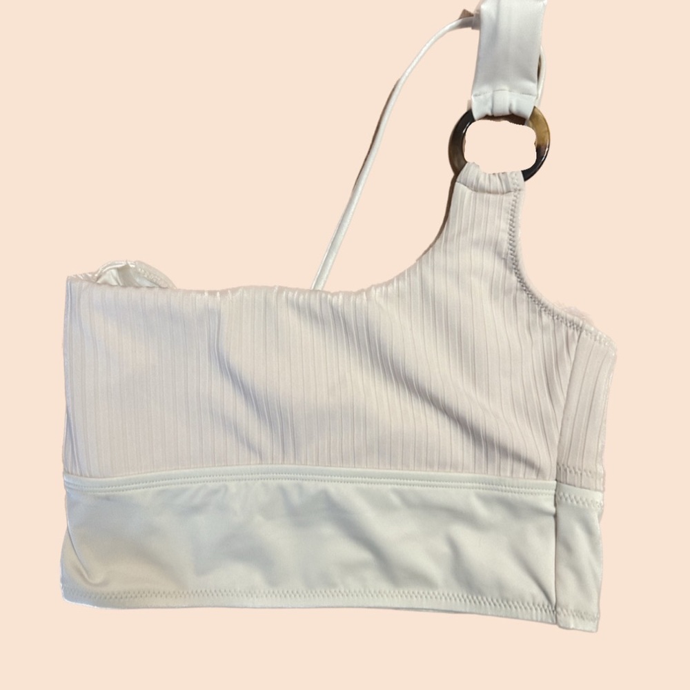 Sanctuary Refresh Ribbed Ring One Shoulder Cropped Swim Top